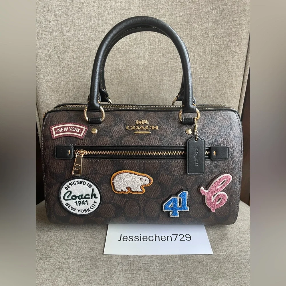 NWT!COACH ROWAN SATCHEL IN SIGNATURE CANVAS WITH SKI PATCHES (COACH CE592) - Picture 1 of 14